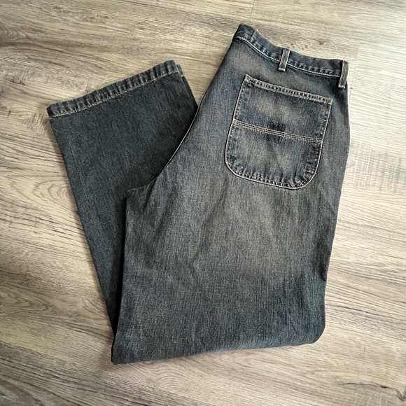 VINTAGE 90s STRUCTURE Wide Leg Dark Stone Jeans 38x32